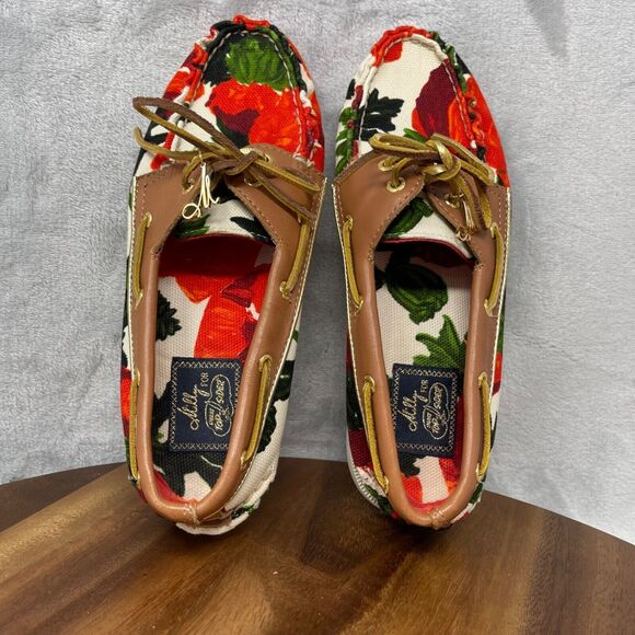 Milly x Sperry Top-sider Boat Shoes Womens 7 M Red Floral Canvas Gold Laces - Picture 13 of 16
